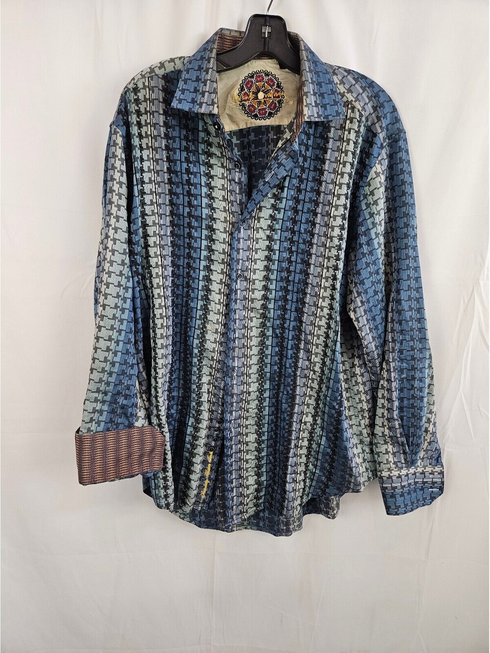 Robert Graham Men's Large Button-Up Shirt Blue Multi-Pattern